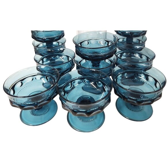 Tiffin Glass teal blue Kings Crown, Thumbprint pattern Vintage Blue  Dessert Dis - Picture 3 of 16
